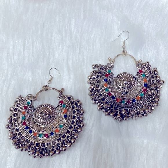 SOLD YEY !!  Handmade Afghan Ethnic Bali Earrings, Tribal Kuchi Afghan Hoop - Picture 2 of 7